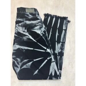 CARMAR Black White Tie Dye Distressed Hem Straight Leg Jeans Women's Size